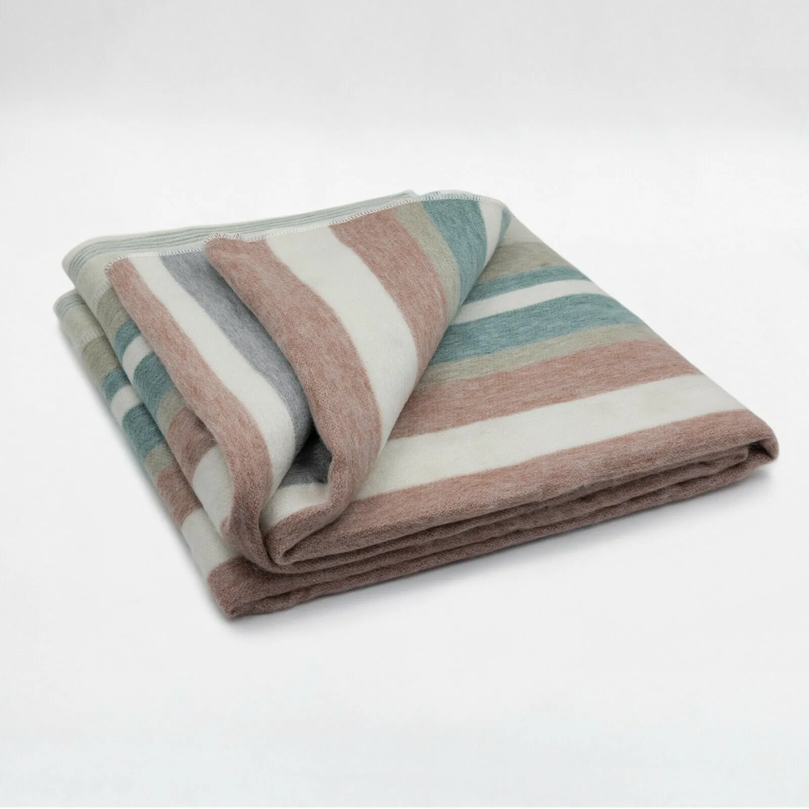 Timbara - Baby Alpaca Wool Throw Blanket / Sofa Cover - Queen 97" x 67" - dull pastel coloured stripes pattern