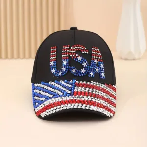 USA Rhinestone Flag Hat (Black)