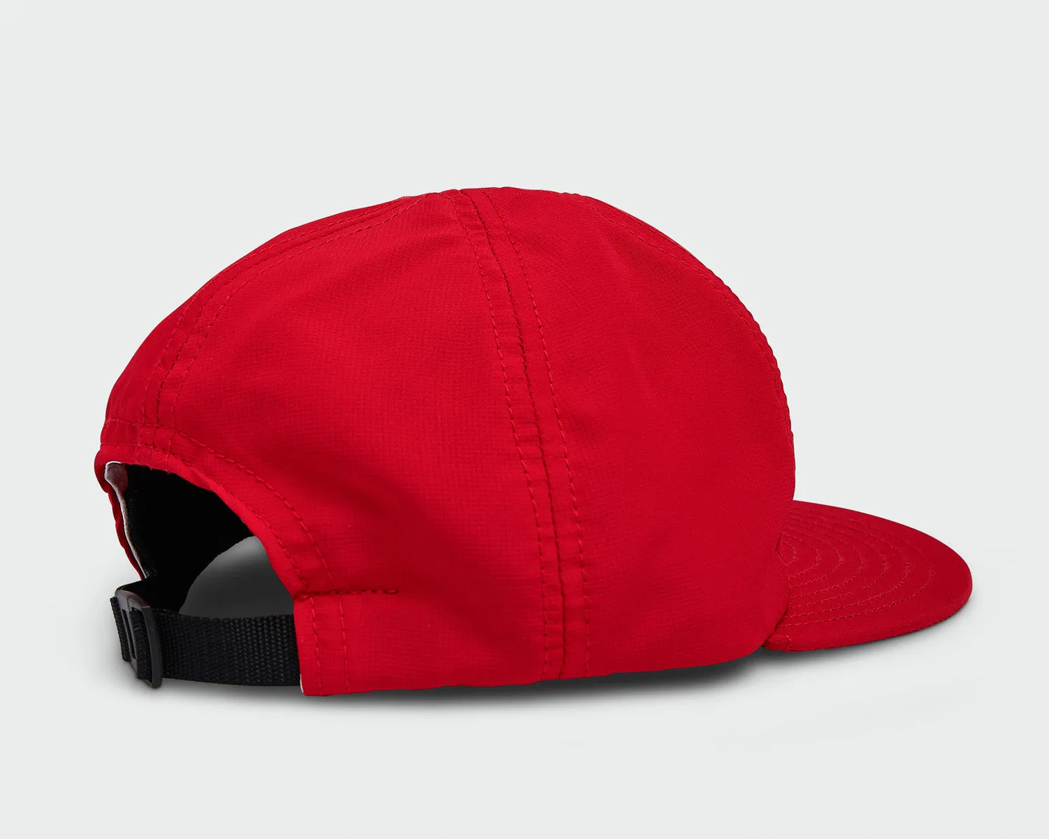 Vintage Flat Bill Hat in Red Moisture Wicking Fabric - White Triple Stitch