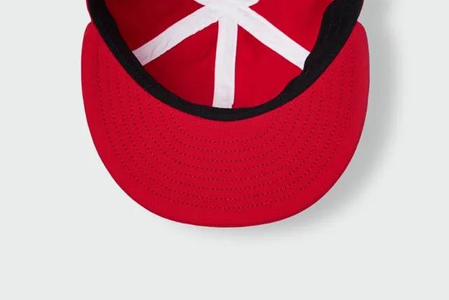 Vintage Flat Bill Hat in Red Moisture Wicking Fabric - White Triple Stitch