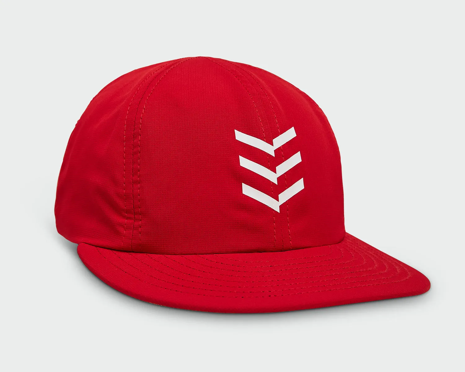 Vintage Flat Bill Hat in Red Moisture Wicking Fabric - White Triple Stitch