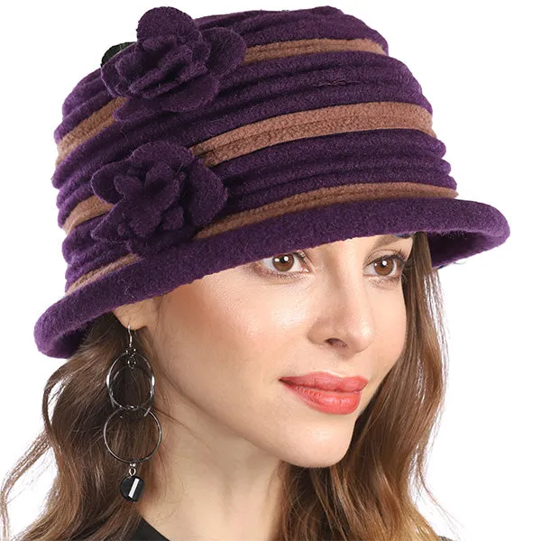 Vintage Women Floral Wool Dress Cloche Winter Hat 1920s