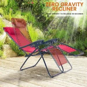 Weatherproof Zero Gravity Reclining Sun Loungers - Red