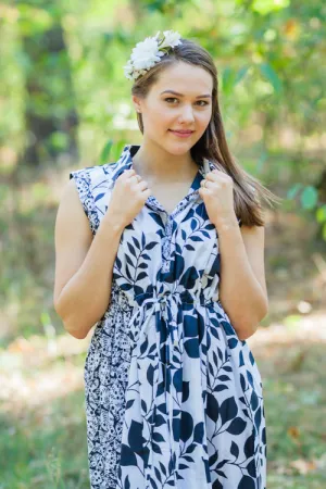White Cool Summer Style Caftan in Classic White Black Pattern