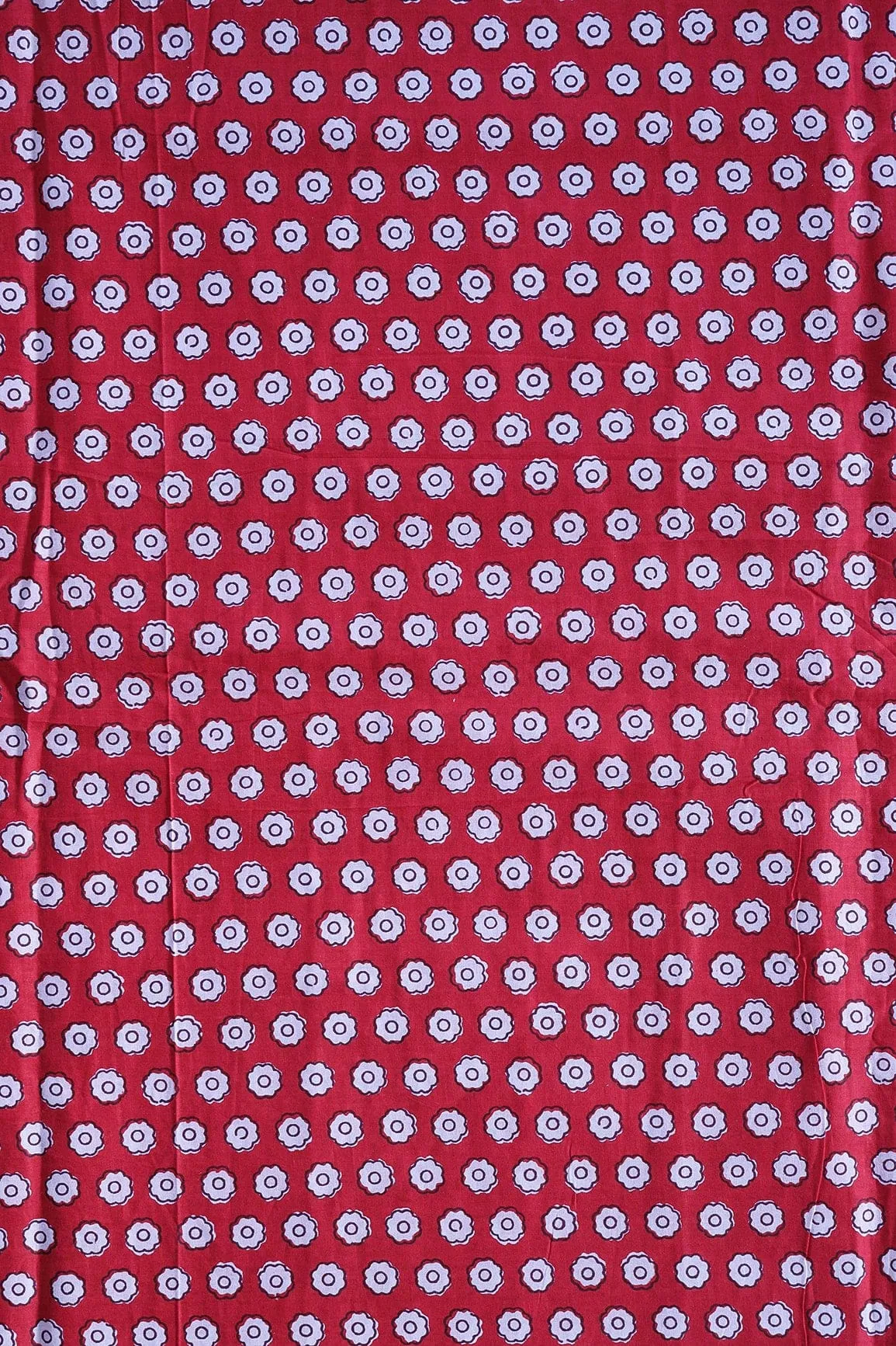 White Small Floral Booti Pattern Print On Red Pure Cotton Fabric