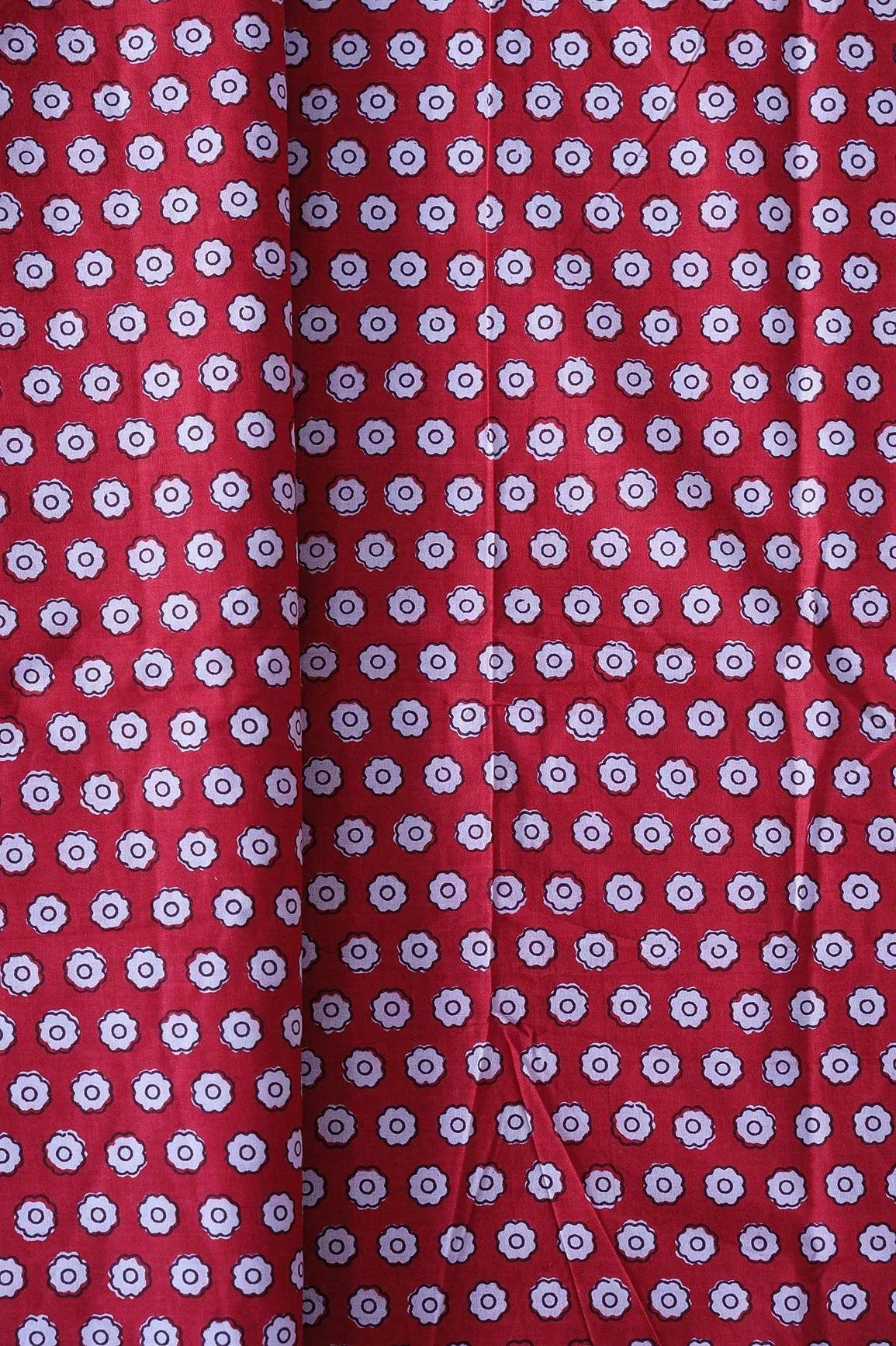 White Small Floral Booti Pattern Print On Red Pure Cotton Fabric
