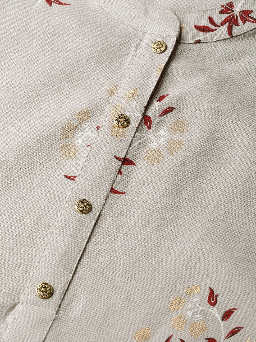 Women Grey & Red Printed Kurta Set