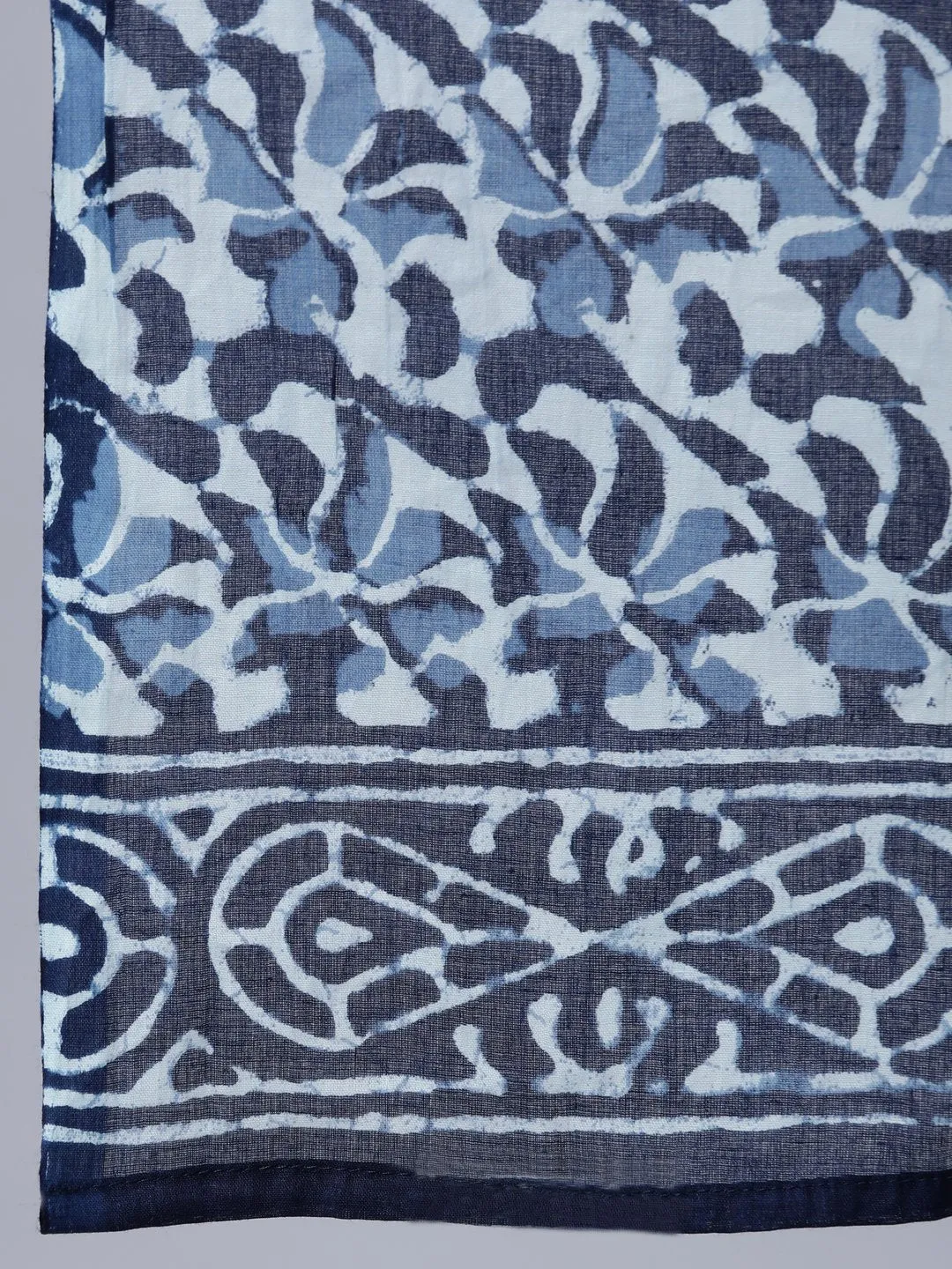 Women Indigo Blue Printed Gathered Kurta With Palazo & Dupatta