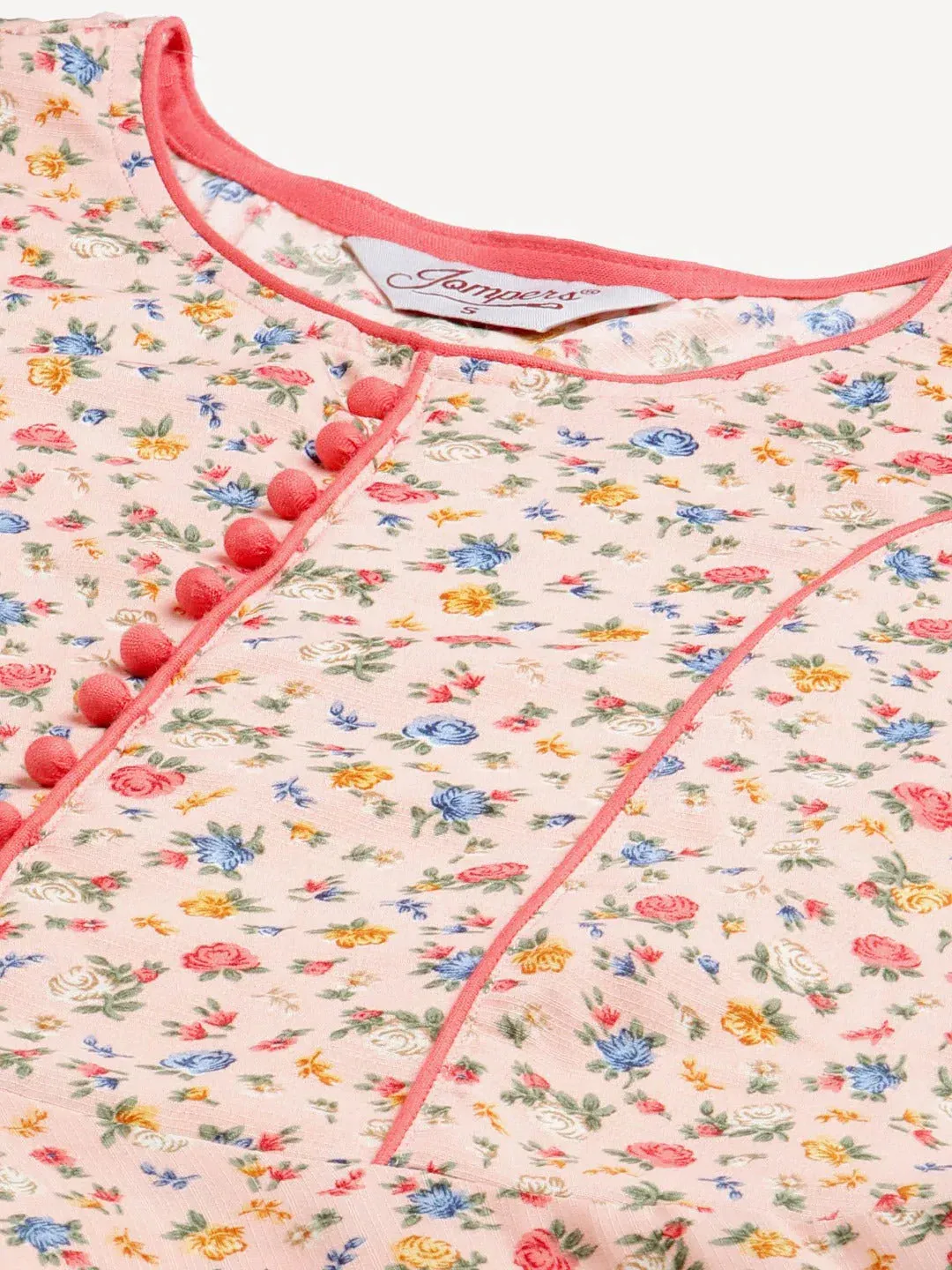 Women Orange & Blue Floral Printed Floral Kurta