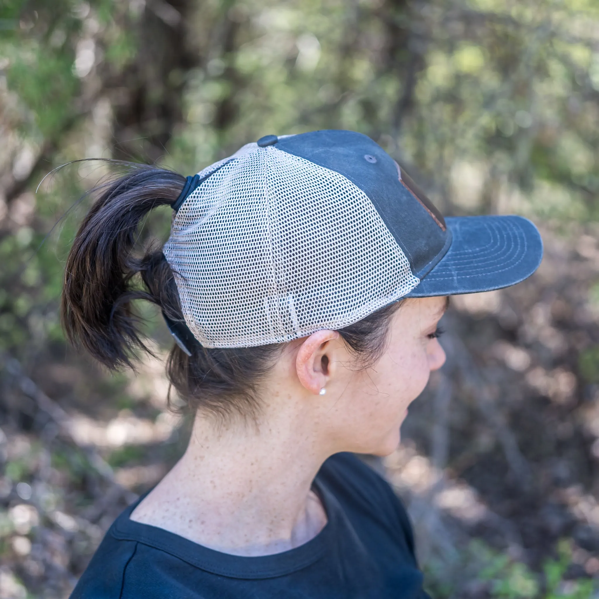 Your Logo on a Leather Patch Ponytail Style Hat